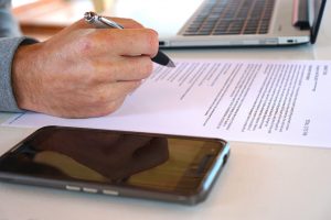 Someone reading through a document